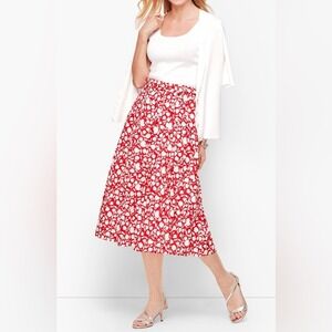 NWOT Talbots Red And White Floral Pleated Midi Skirt, Size 6, Feminine, Elegant
